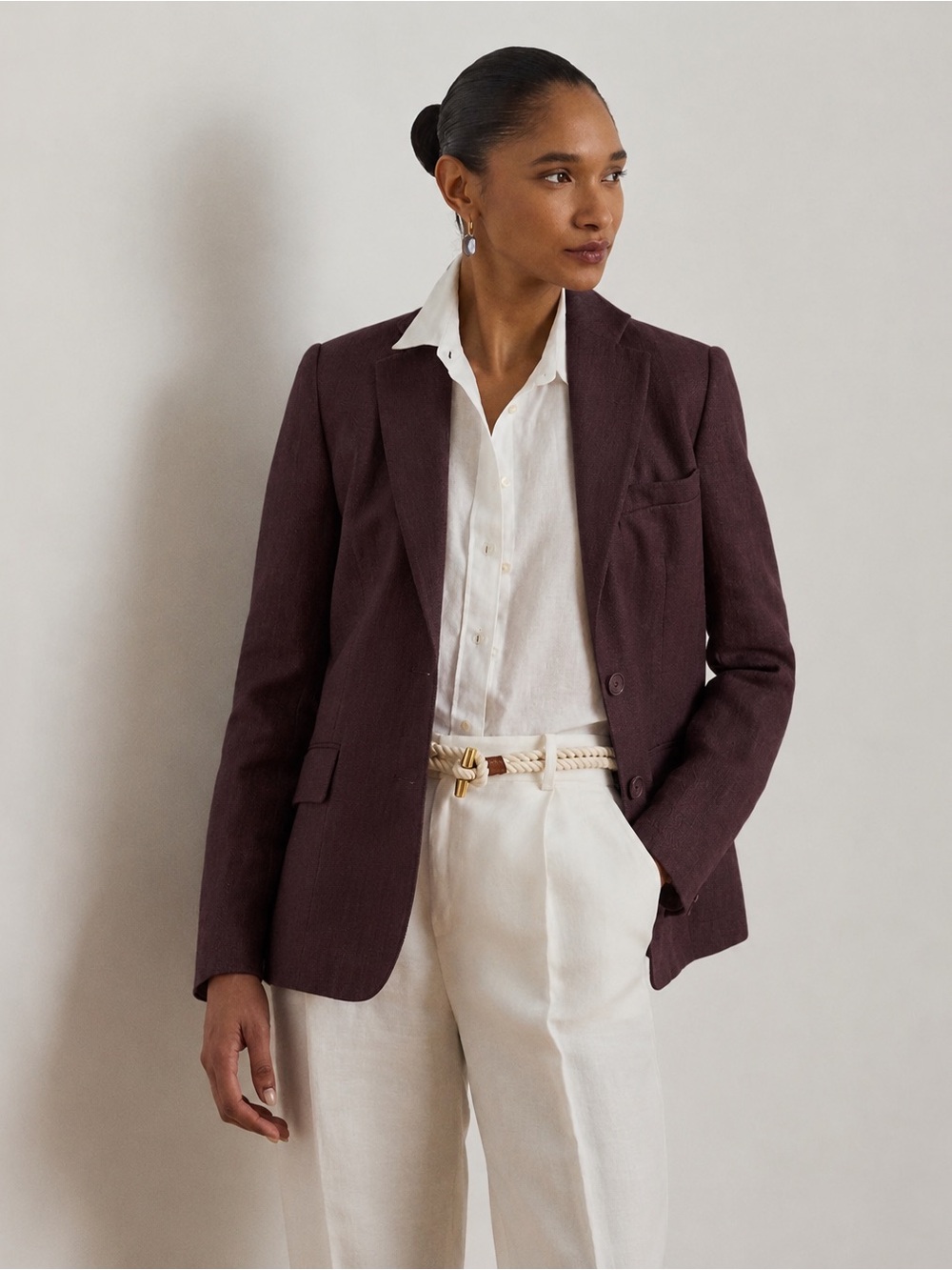 Lauren Ralph Lauren Silk Linen Petite 4P Brown Blazer Women’s Career Jacket